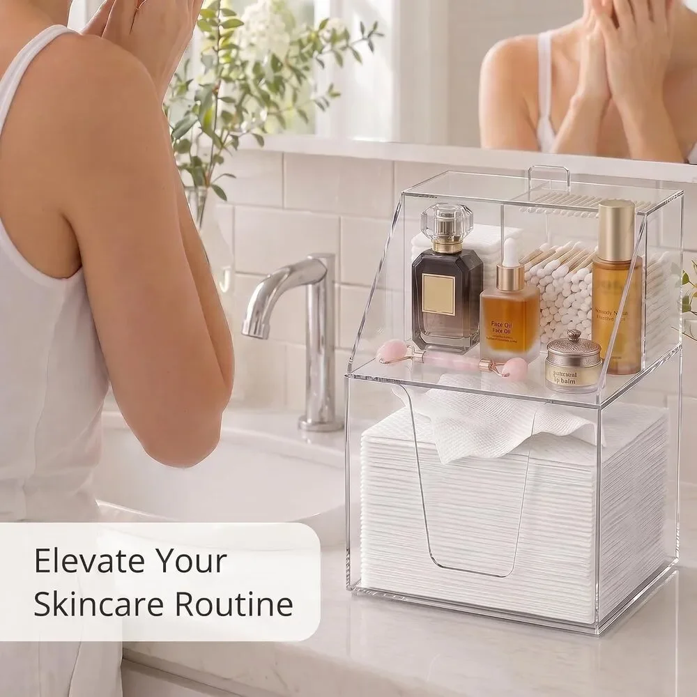 2 Tier Clear Acrylic Facial Towel Holder Skincare Bathroom Vanity Organizer
